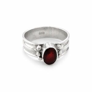 Handcrafted 925 Stamped Sterling Silver and Garnet Ring